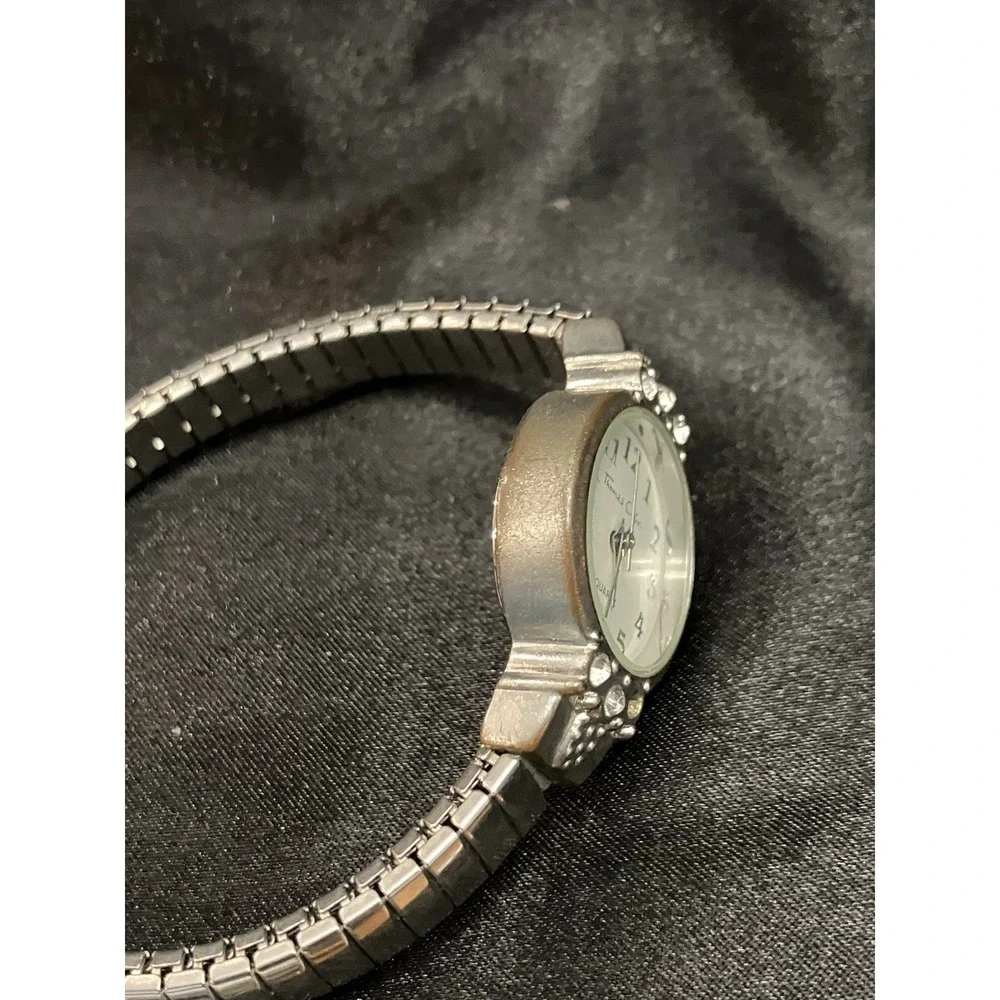 Thomas Calvi Quartz Crystal Rhinestone Bezel VTG Women’s Watch Silver Tone Works